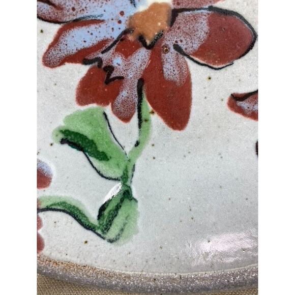 Hand Painted Hand Turned Ceramic Glazed Bowl Stamped 10 in - Picture 3 of 7